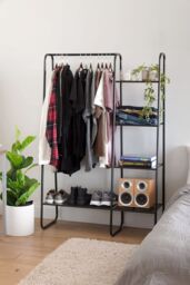 Living and Home Metal Freestanding Garment Rack With 4 Shelves in Black