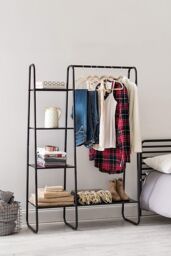 Living and Home Metal Freestanding Garment Rack With 4 Shelves in Black - thumbnail 2