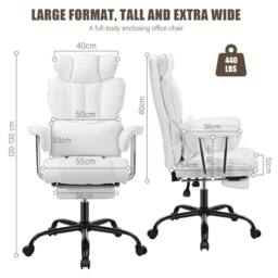Kelvenix white-Heavy Duty Executive Desk Chair High Back Office Chair in White - Size: 0.6m2 - thumbnail 2