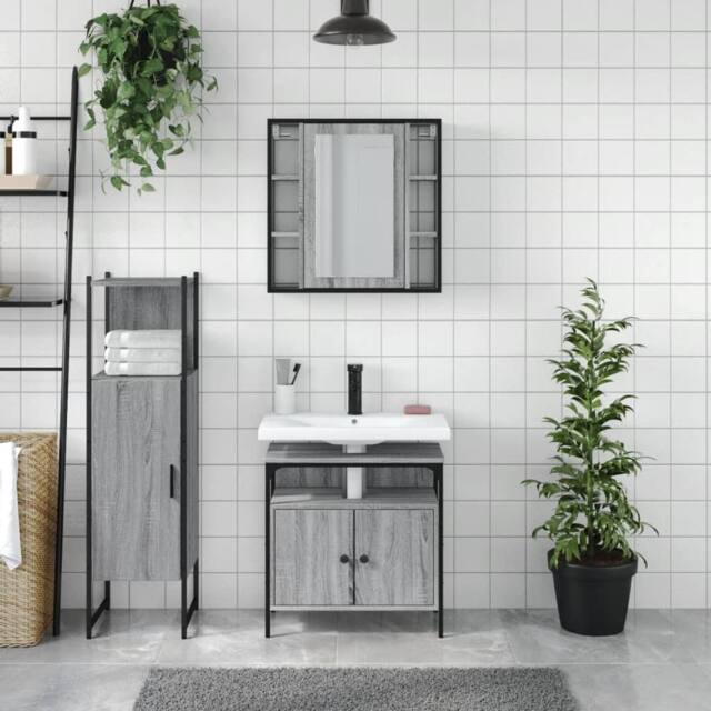 Berkfield Home Stylish 3 Piece Bathroom Cabinet Set Grey Sonoma Engineered Wood - image 1