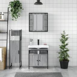 Berkfield Home Stylish 3 Piece Bathroom Cabinet Set Grey Sonoma Engineered Wood - thumbnail 1