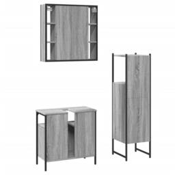 Berkfield Home Stylish 3 Piece Bathroom Cabinet Set Grey Sonoma Engineered Wood - thumbnail 8