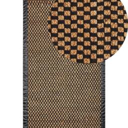 Wyld and Coco Handwoven Jute Rug 80 x 150 cm - Black and Beige with Leather Accents - Size: 80 cm x 150 cm - thumbnail 2