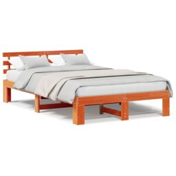 Berkfield Home Pine Wood Bed Frame Wax brown Solid wood 140 x 190 cm - thumbnail 4