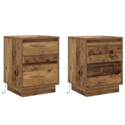 Berkfield Home Bedside Cabinets with LED Lights 2 pcs Old Wood 39x34.5x50 cm in Brown - thumbnail 2