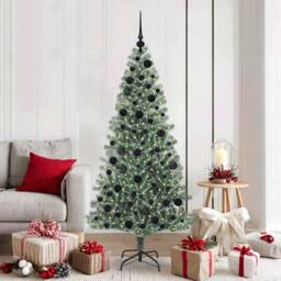 Berkfield Home Artificial Christmas Tree Snow Flocked with LED Light 180 cm in Green - thumbnail 1
