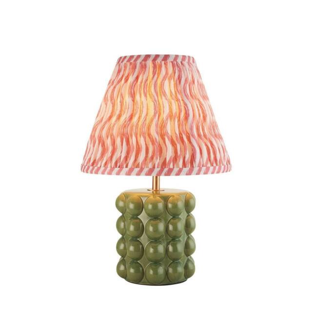 Netlighting Bobble Olive Green Glaze Table Lamp Pink Fabric Ripple Shade 25cm B22 - image 1