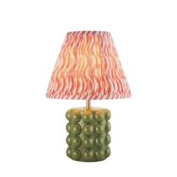 Netlighting Bobble Olive Green Glaze Table Lamp Pink Fabric Ripple Shade 25cm B22 - thumbnail 1