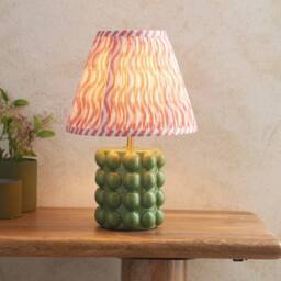 Netlighting Bobble Olive Green Glaze Table Lamp Pink Fabric Ripple Shade 25cm B22 - thumbnail 2