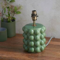 Netlighting Bobble Olive Green Glaze Table Lamp Pink Fabric Ripple Shade 25cm B22 - thumbnail 5
