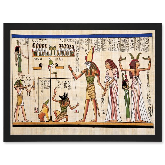 Artery8 Painting Ancient Egyptian Heiroglyphics Horus Thoth Anubis Mural A4 Artwork Framed Wall Art Print in Black - image 1