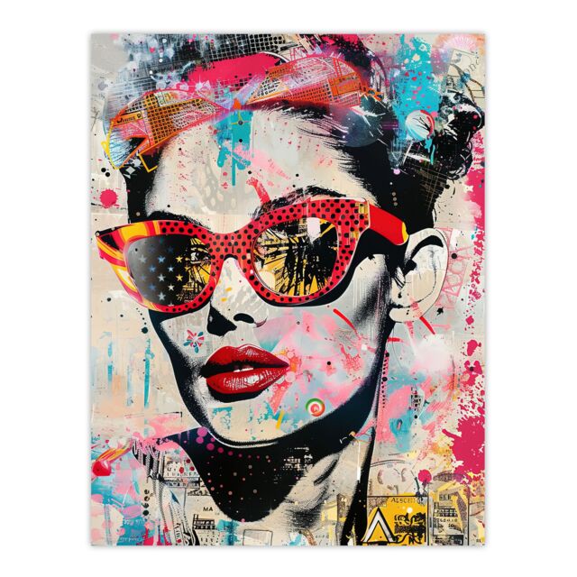 "Artery8 Vintage Lady Sunglasses Portrait Street Pop Art Wall Art Print - Size: W24"" x H32""" - image 1