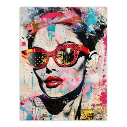 "Artery8 Vintage Lady Sunglasses Portrait Street Pop Art Wall Art Print - Size: W24"" x H32""" - thumbnail 1