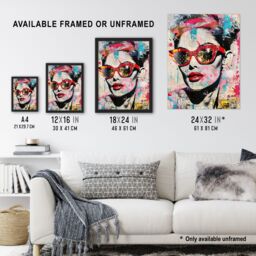 "Artery8 Vintage Lady Sunglasses Portrait Street Pop Art Wall Art Print - Size: W24"" x H32""" - thumbnail 3