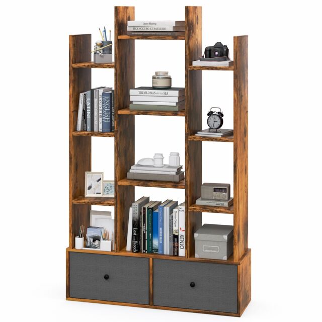 Costway 12 Tier Bookshelf Open Storage Wood Bookcase Organizer Display Shelf in Brown - image 1