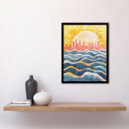 "Artery8 New York City Water Skyline Sunset Cityscape Framed Wall Art in Yellow - Size: W12"" x H16""" - thumbnail 4