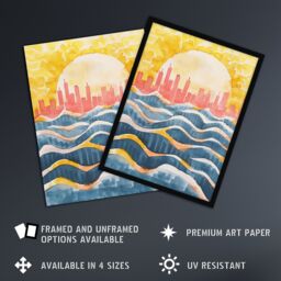 "Artery8 New York City Water Skyline Sunset Cityscape Framed Wall Art in Yellow - Size: W12"" x H16""" - thumbnail 2