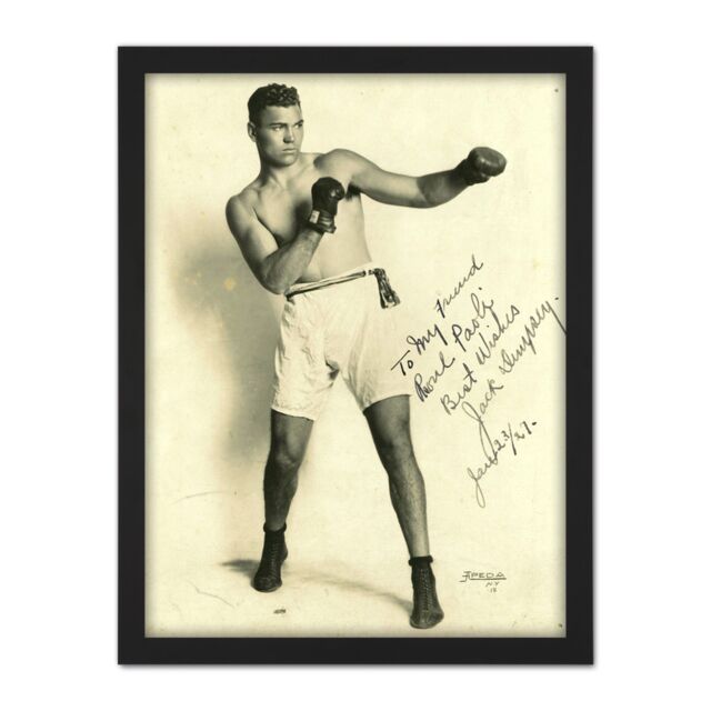 "Artery8 Wall Art Print Boxer Mauler Jack Dempsey Autographed Studio Photo Large Framed Wall Décor Art in Light Oak - Size: W18"" x H24""" - image 1