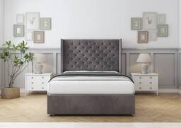 "Sloomy Dior Naples Divan Bed Base No Drawers - 54"" Wingback Headboard in Grey - Size: Small Single" - thumbnail 2