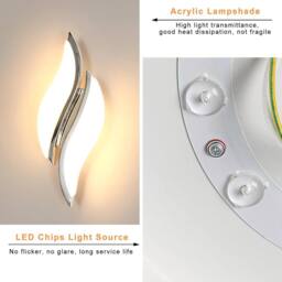 Goeco LED Interior Wall Light, Acrylic Wall Light, 12W, for Bedroom, 3000K in Silver - thumbnail 4