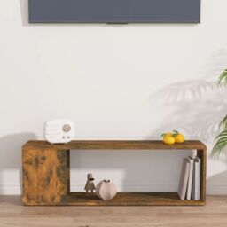 Berkfield Home TV Cabinet Smoked Oak 100x24x32 cm Engineered Wood in Brown - Size: 100 x 24 x 32 cm - thumbnail 3