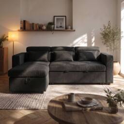Sofaya Chelsea Sofa Bed Linen Convertible Universal L Shape Corner Chaise in Charcoal - Size: 3 Seater - thumbnail 4