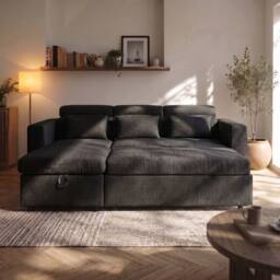 Sofaya Chelsea Sofa Bed Linen Convertible Universal L Shape Corner Chaise in Charcoal - Size: 3 Seater