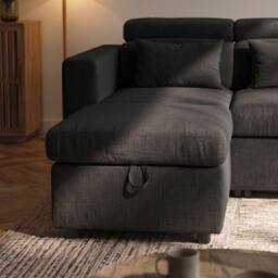 Sofaya Chelsea Sofa Bed Linen Convertible Universal L Shape Corner Chaise in Charcoal - Size: 3 Seater - thumbnail 3