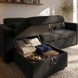 Sofaya Chelsea Sofa Bed Linen Convertible Universal L Shape Corner Chaise in Charcoal - Size: 3 Seater - thumbnail 2