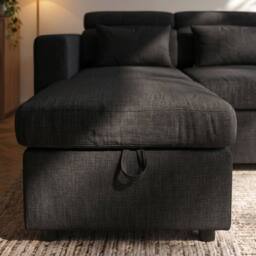 Sofaya Chelsea Sofa Bed Linen Convertible Universal L Shape Corner Chaise in Charcoal - Size: 3 Seater - thumbnail 5