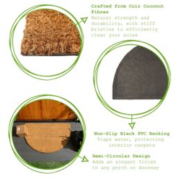 Nicola Spring Half Moon Coir Door Mats - 60 x 40cm - Set of 2 in Brown - Size: 40 cm x 60 cm - thumbnail 2