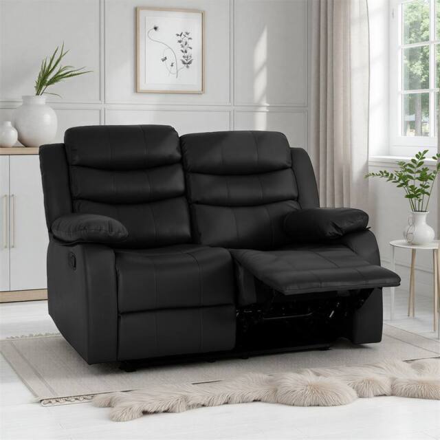 Seconique Roma 2 Seater Recliner Sofa - Black Faux Leather - image 1