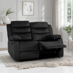 Seconique Roma 2 Seater Recliner Sofa - Black Faux Leather - thumbnail 1