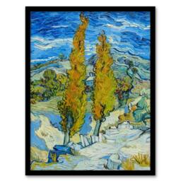 Artery8 Vincent van Gogh Framed Wall Art Print The Poplars at Saint Remy in Blue - Size: A4 - thumbnail 1