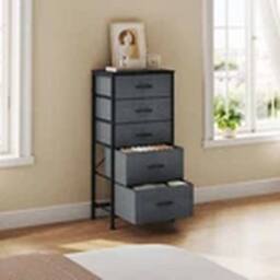 EONLION 5-Drawer Fabric Storage Chest Organizer for Bedroom Bedside Cabinet in Grey - thumbnail 1