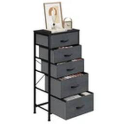 EONLION 5-Drawer Fabric Storage Chest Organizer for Bedroom Bedside Cabinet in Grey - thumbnail 3