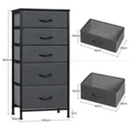 EONLION 5-Drawer Fabric Storage Chest Organizer for Bedroom Bedside Cabinet in Grey - thumbnail 2