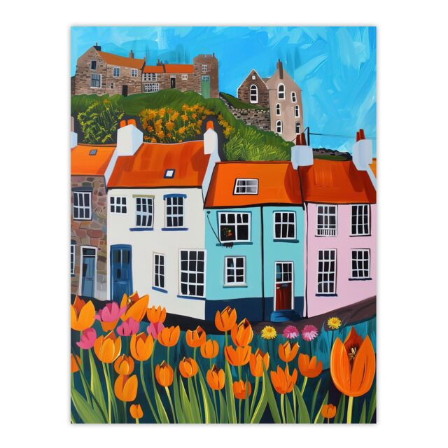 "Artery8 Summer Day in English Town Tulips Colourful Wall Art Print - Size: W18"" x H24""" - image 1