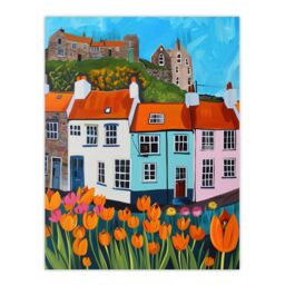 "Artery8 Summer Day in English Town Tulips Colourful Wall Art Print - Size: W18"" x H24""" - thumbnail 1