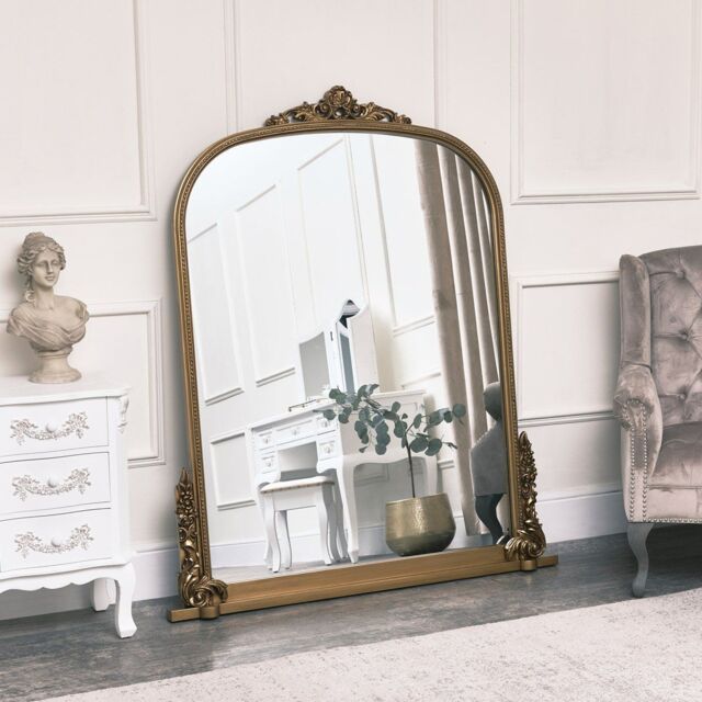 Melody Maison Extra Large Arch Antique Gold Ornate Overmantle Mirror - 1.52m X 1.28m - image 1