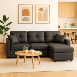 SquareBoxx Astoria 3 Seater L Shape Convertible Pullout SofaBed with Deep Storage in Black - thumbnail 1