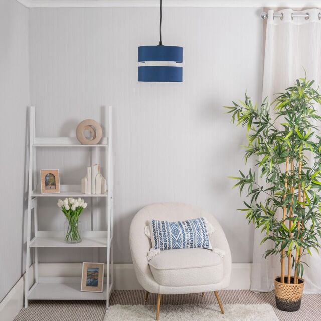 ValueLights Sophia Pair of Two Small 26cm Drum Easy Fit Ceiling Light Lamp Shades in Navy - Size: 10 inches - image 1