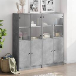 Berkfield Home Modern Bookcase with Doors Concrete Grey 136x37x142 cm Engineered Wood - Size: 136 x 37 x 142 cm - thumbnail 1