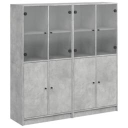 Berkfield Home Modern Bookcase with Doors Concrete Grey 136x37x142 cm Engineered Wood - Size: 136 x 37 x 142 cm - thumbnail 3