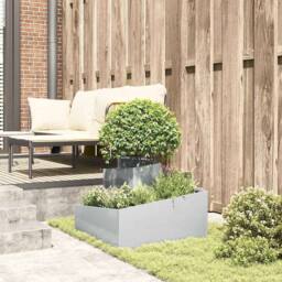 Berkfield Home Metal Planter Galvanised Galvanised Steel Medium Metal Planter in Silver - thumbnail 4
