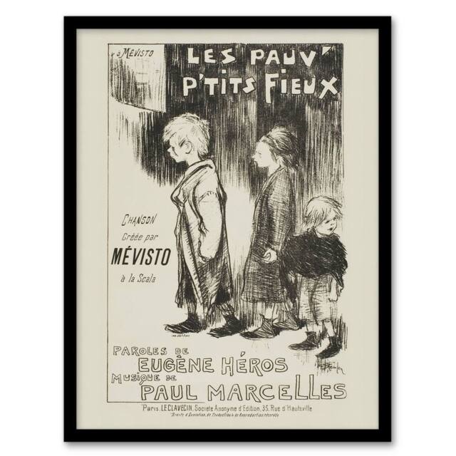 "Artery8 Poor Little Things Poster Sketch Steinlen Framed Wall Art Print in White - Size: W12"" x H16""" - image 1