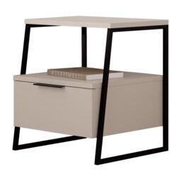 FWStyle Sandstone 1 Door Bedside Table Nightstand Black Metal in Beige - thumbnail 2