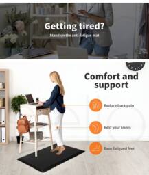 Marlow Anti Fatigue Mat Standing Desk Rug Kitchen Home Office Foam Black - thumbnail 2