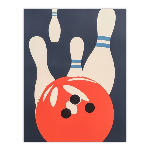 "Artery8 Bowling Ball Strike Knocked Pins Sport Fun Wall Art Print in Orange - Size: W12"" x H16""" - image 1
