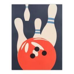 "Artery8 Bowling Ball Strike Knocked Pins Sport Fun Wall Art Print in Orange - Size: W12"" x H16""" - thumbnail 1